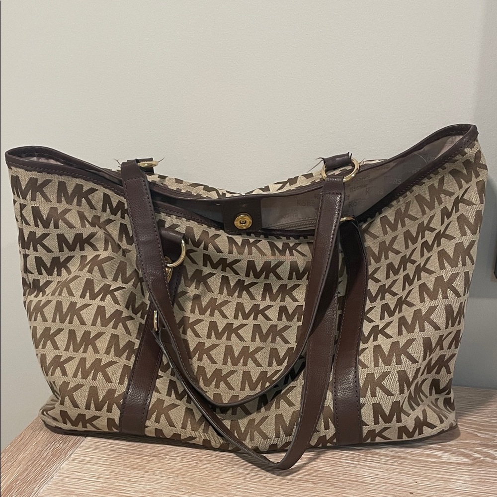 Michael Kors Tan and Brown Logo Tote